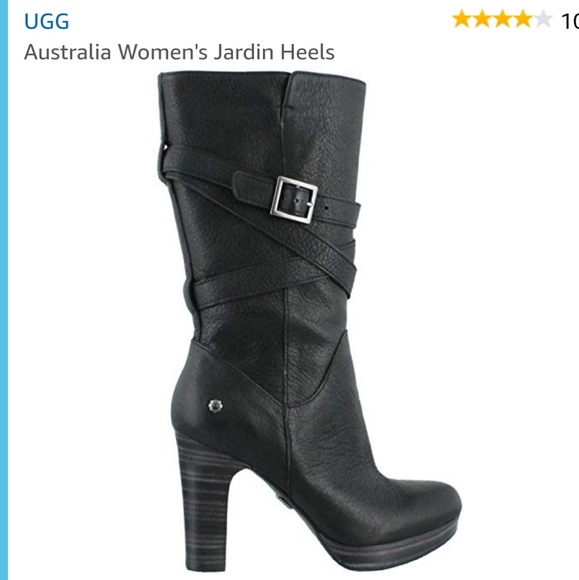 UGG Shoes - UGG Black Leather Mid-Calf Heeled Boots with Buckle
